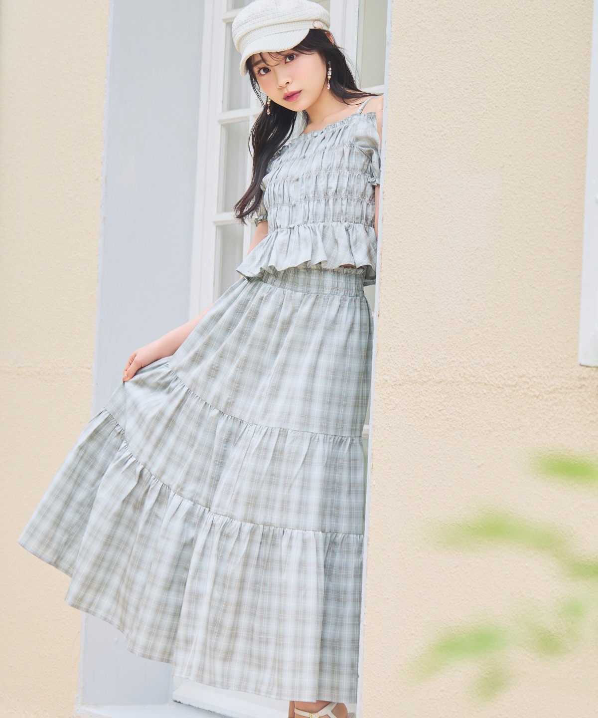 【7/3(fri)10時発売】ウエストシャーリングティアードチェックスカート