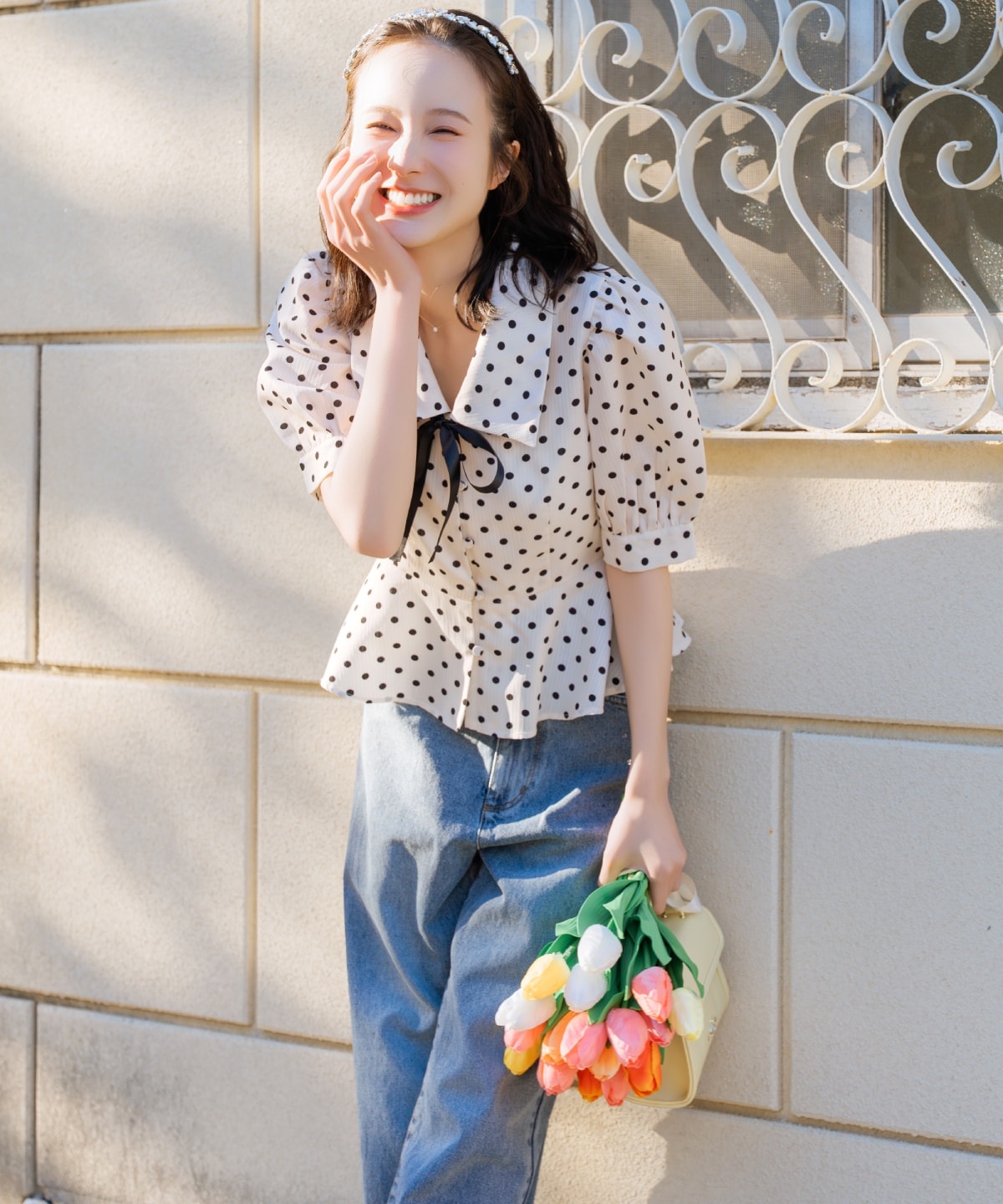 ビジューポケットワイドデニムパンツ