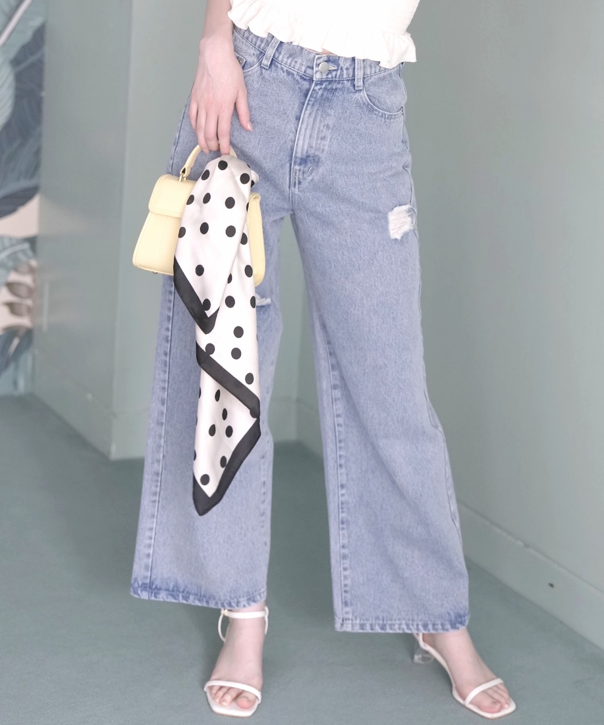 ダメージワイドデニムパンツ
