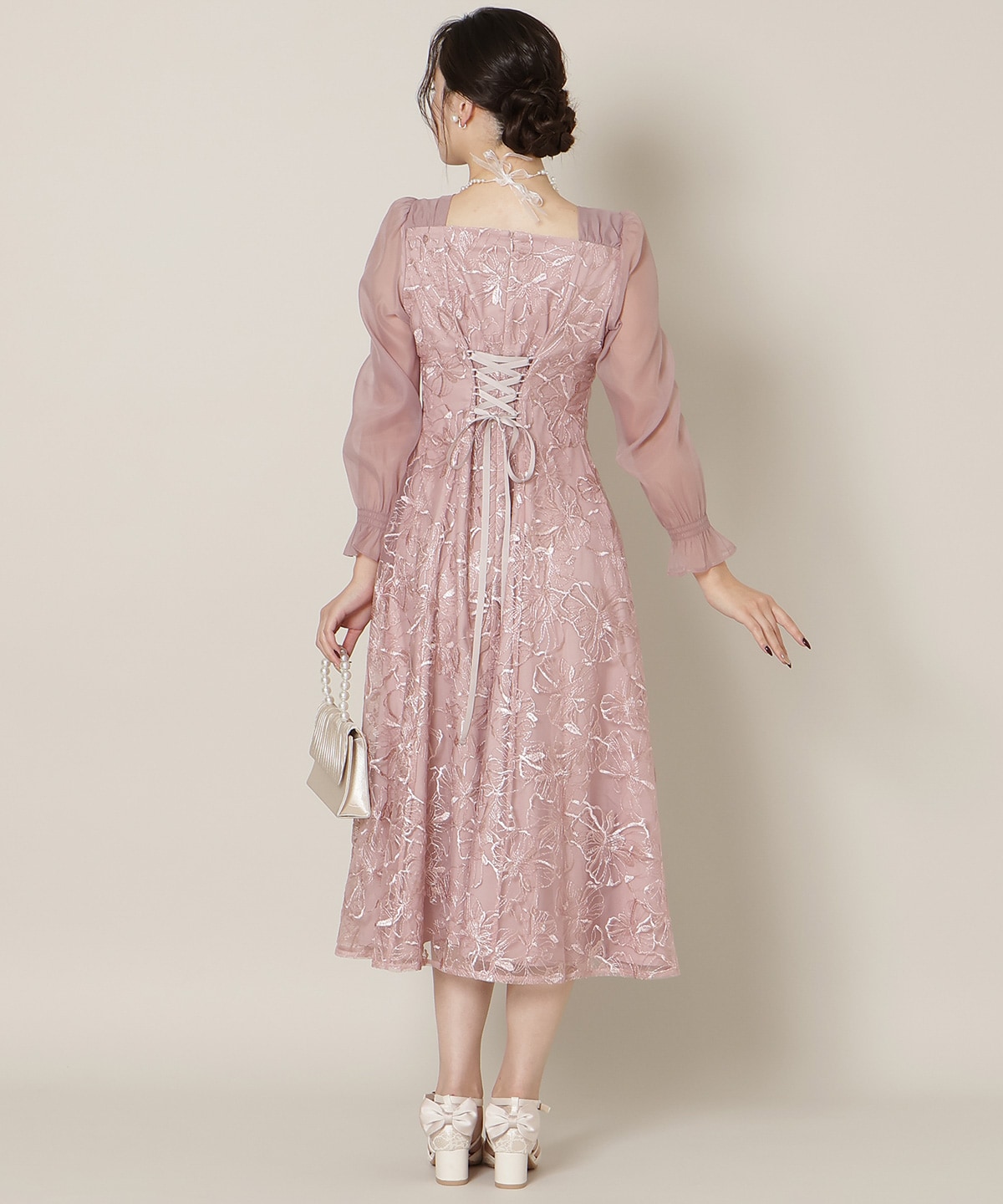 パネルラインフラワーレースワンピース