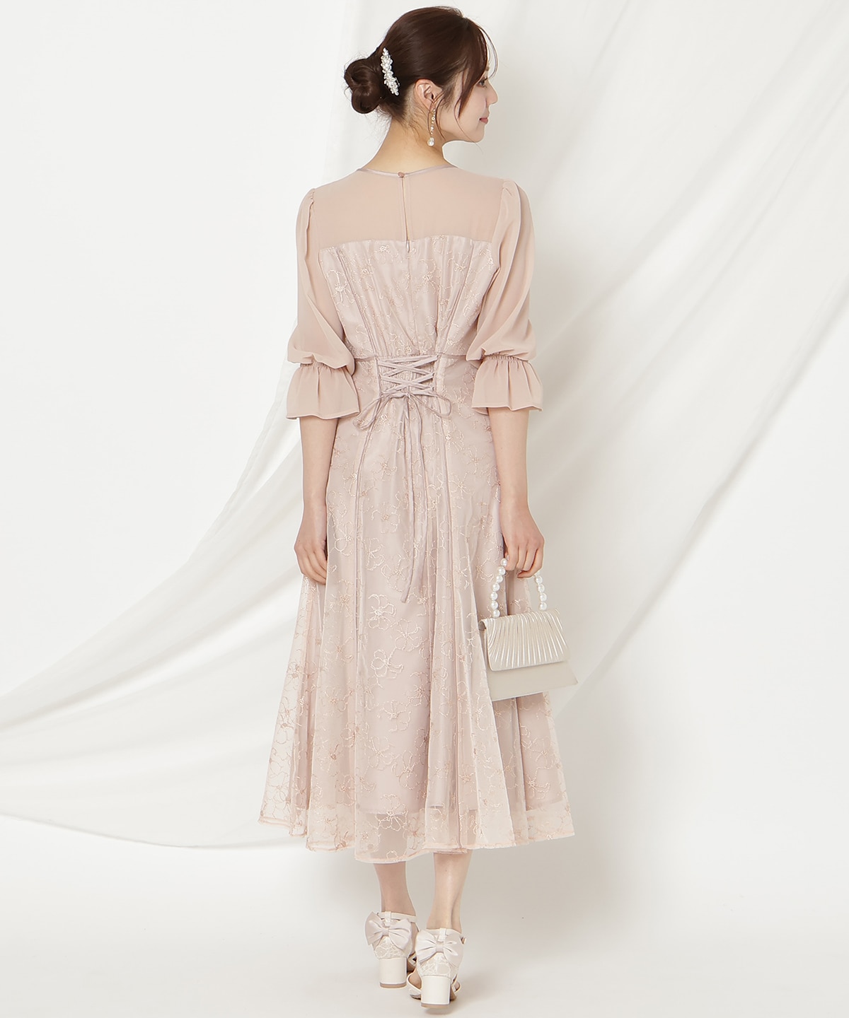 パイピングラインレースフリルワンピース