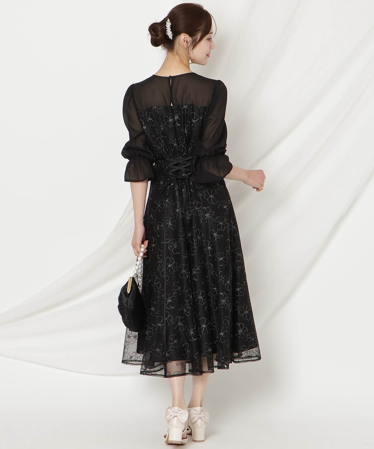 パイピングラインレースフリルワンピース