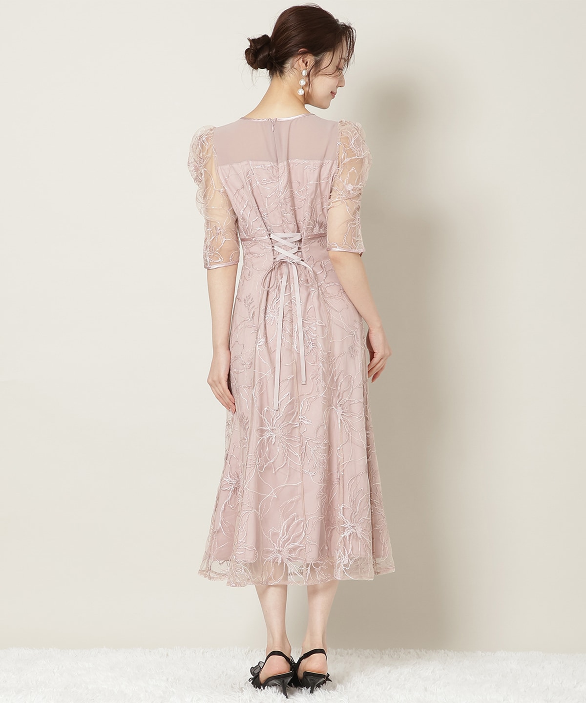 刺繍レースアシンメトリーマーメイドワンピース