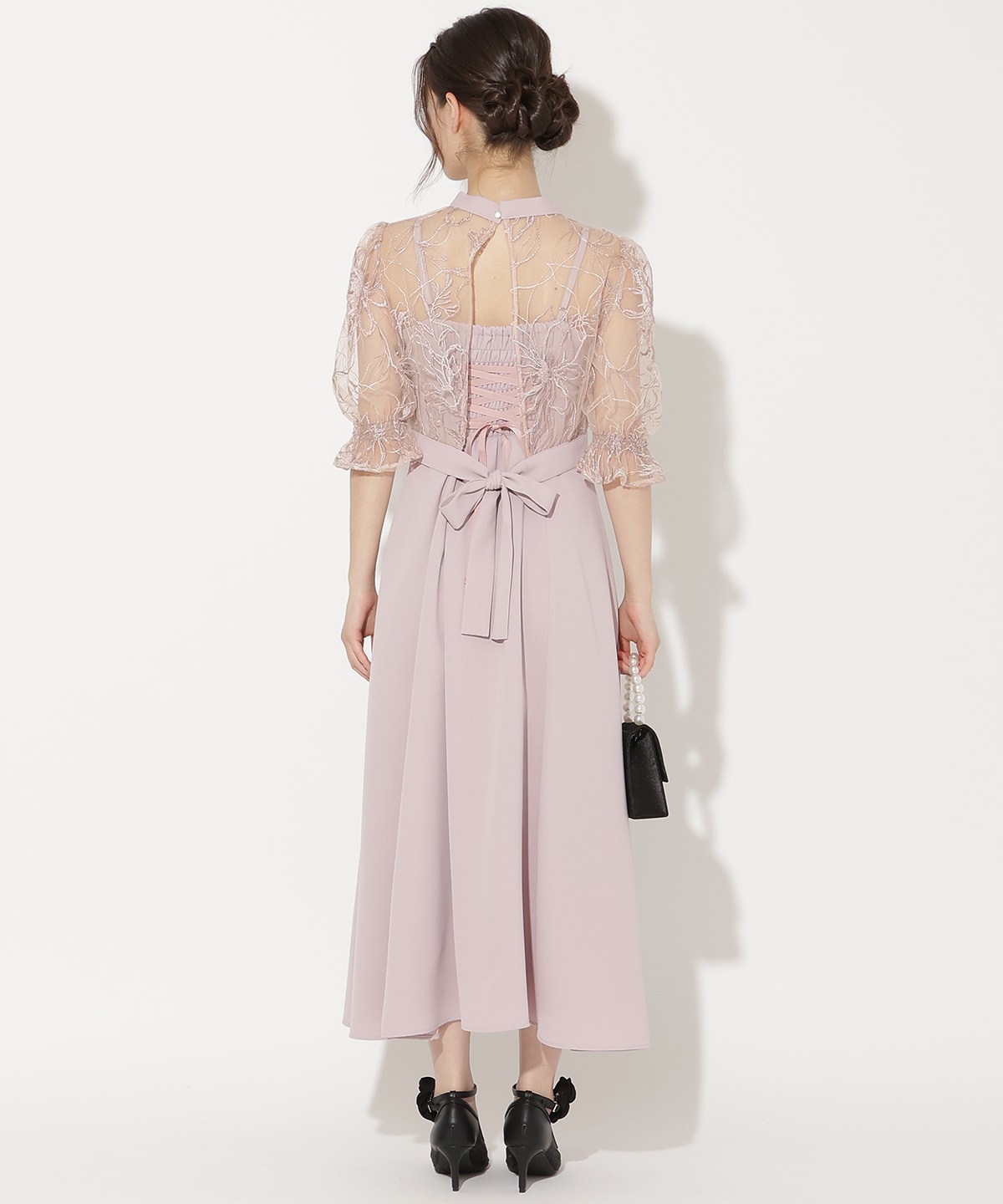 バックウエストリボンブラウス×フレアキャミワンピース