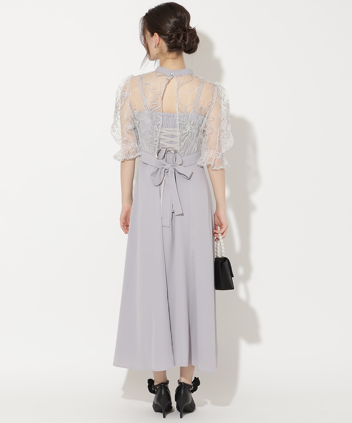 バックウエストリボンブラウス×フレアキャミワンピース