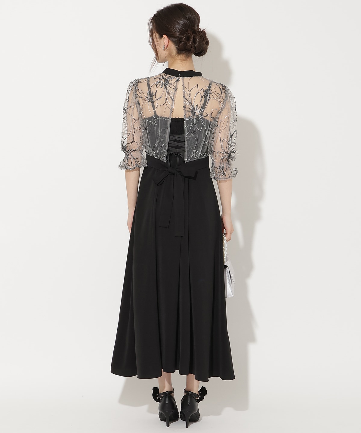 バックウエストリボンブラウス×フレアキャミワンピース