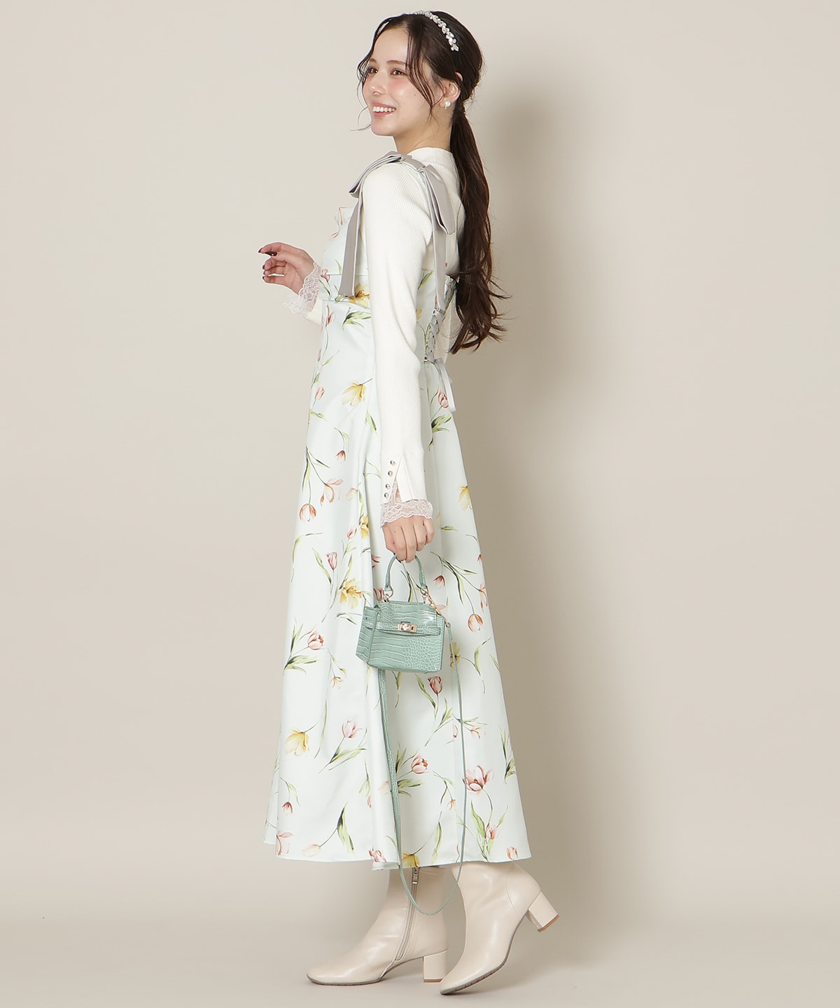 【1/14(wed)18時先行予約開始 】リボンショルダーチューリップフレアワンピース