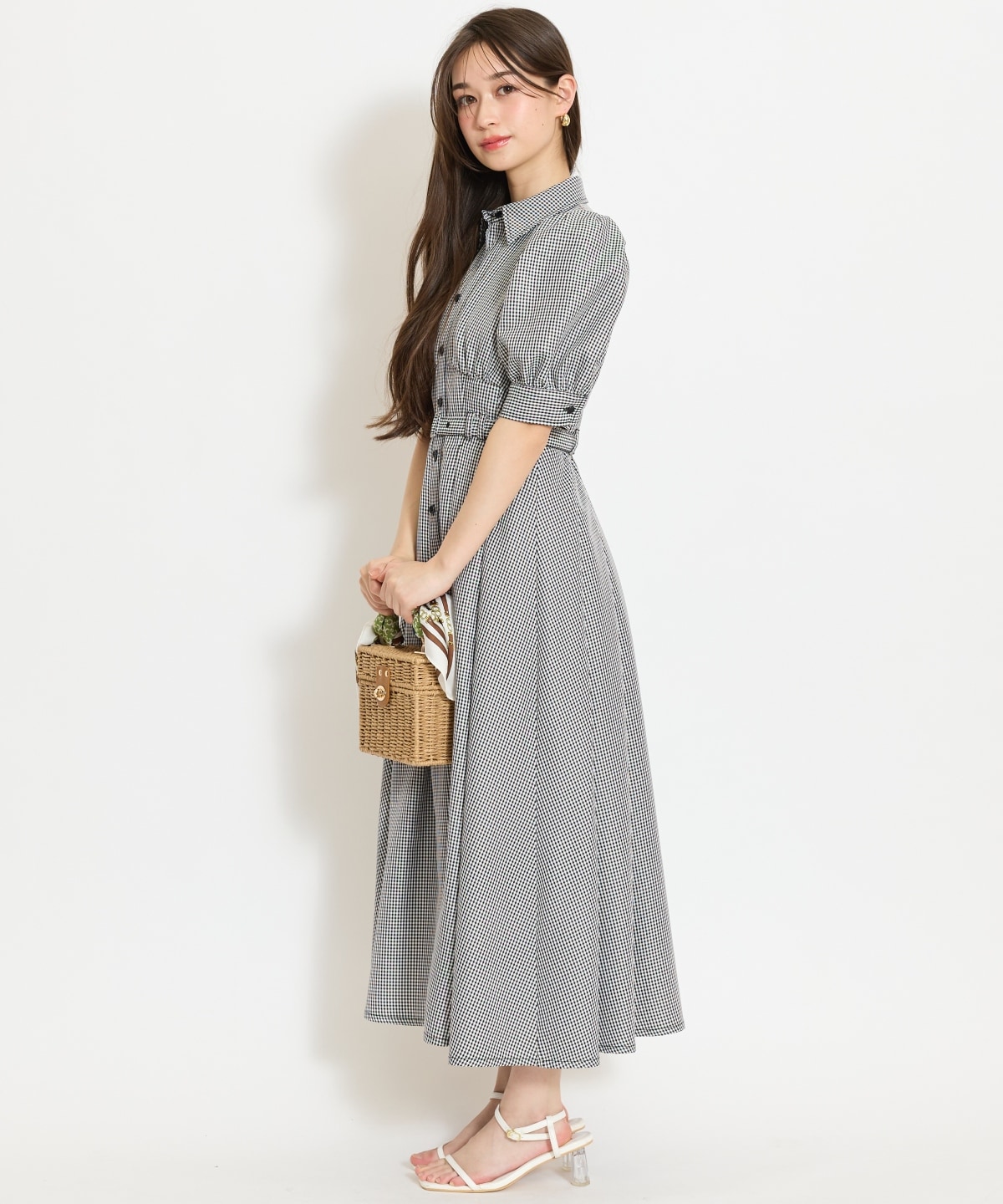 ベルト付きタックスリーブフレアワンピース