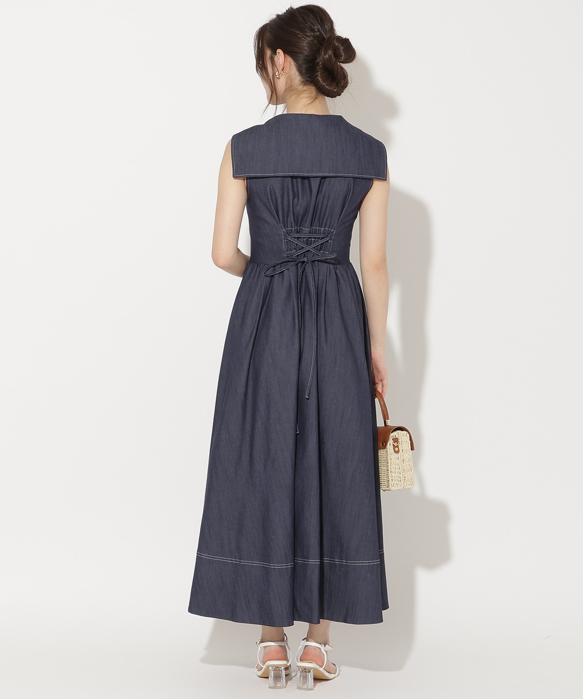 セーラーカラーノースリーブシャツワンピース