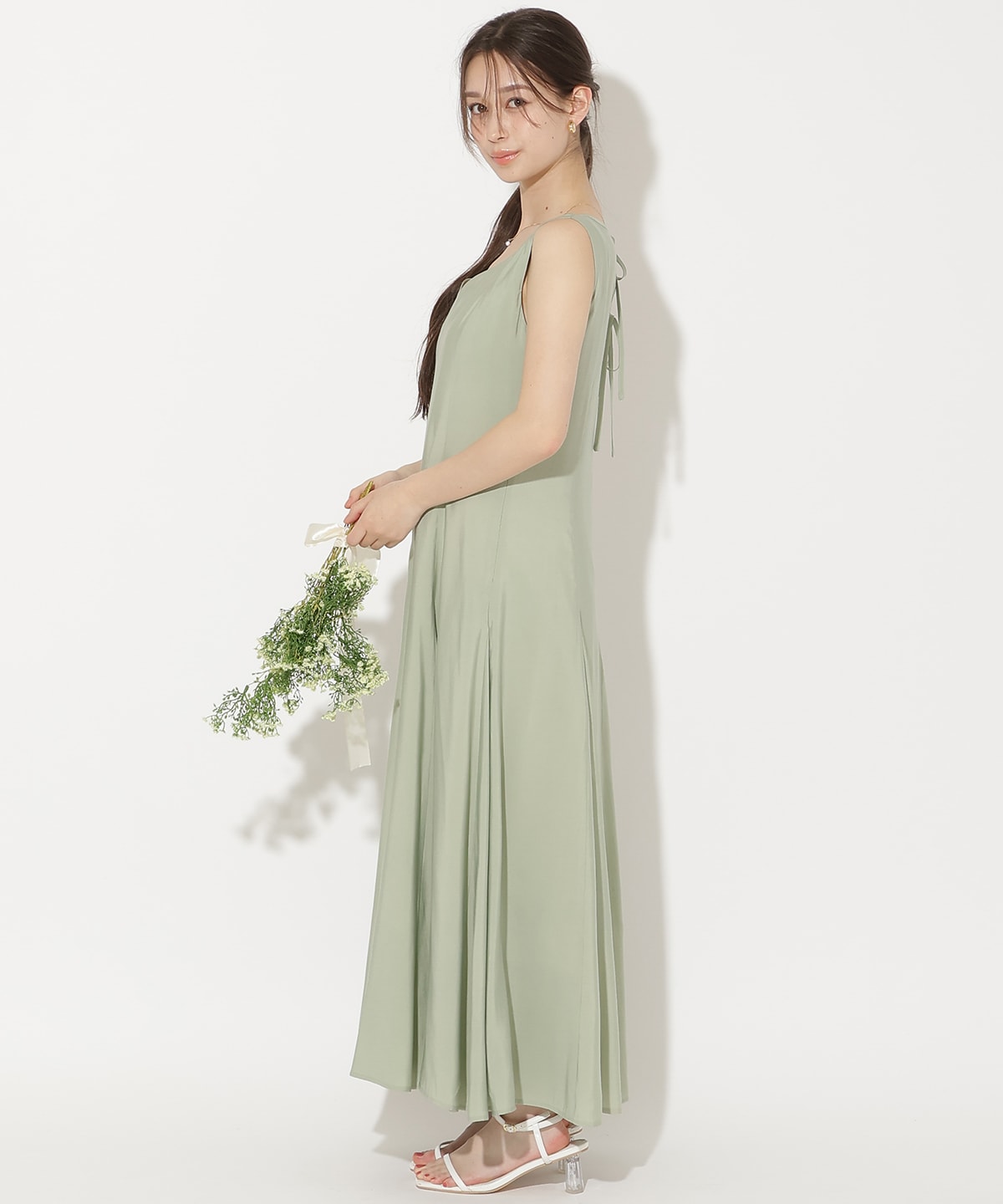 バックリボンノースリーブAラインワンピース