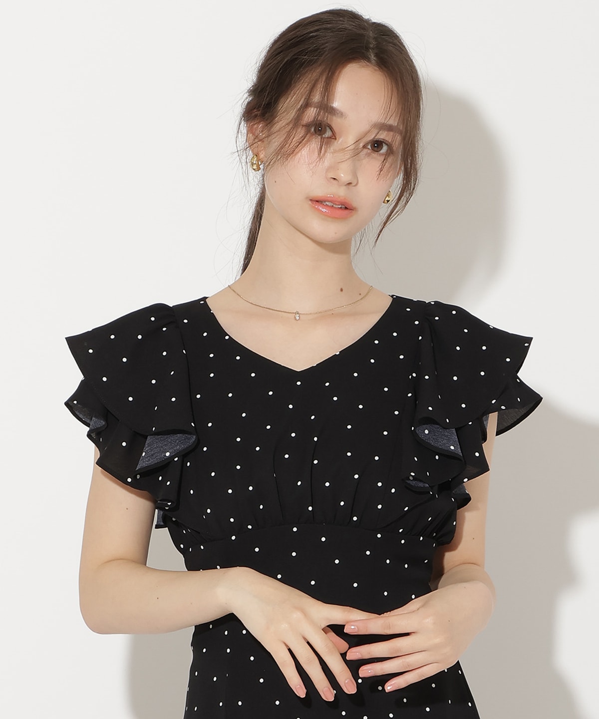 フリルスリーブフレアワンピース