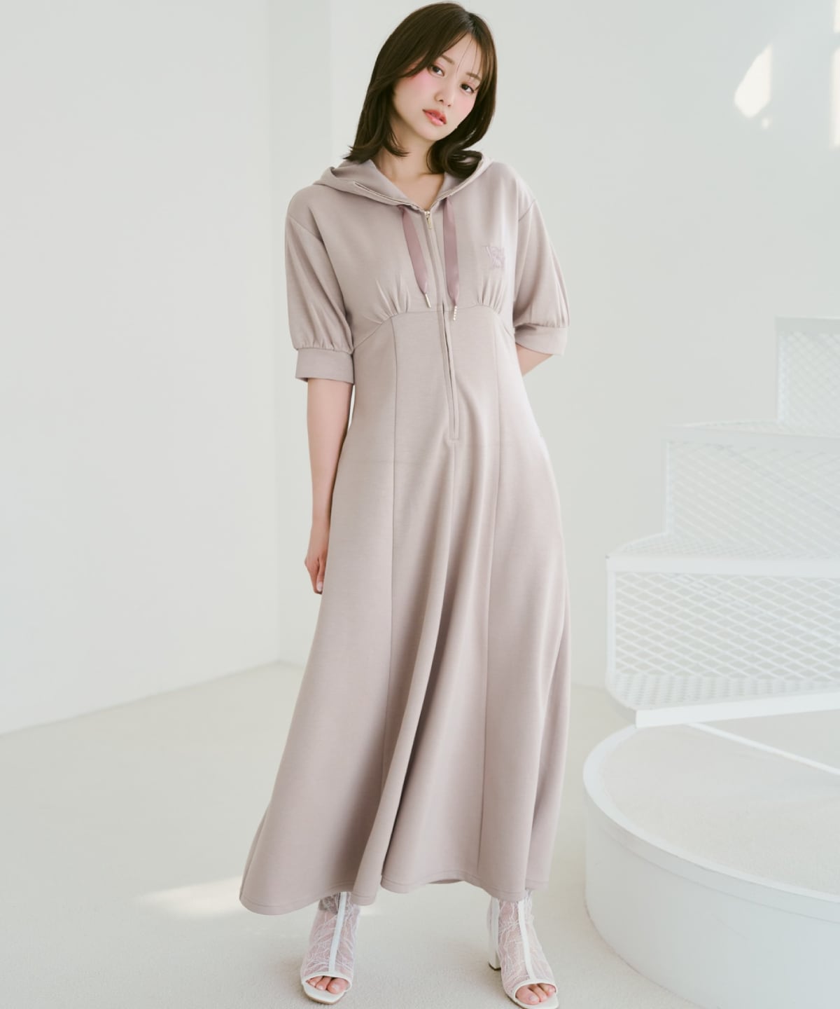 【5/14(thu)10時発売】ハイウエスト切替パーカーワンピース