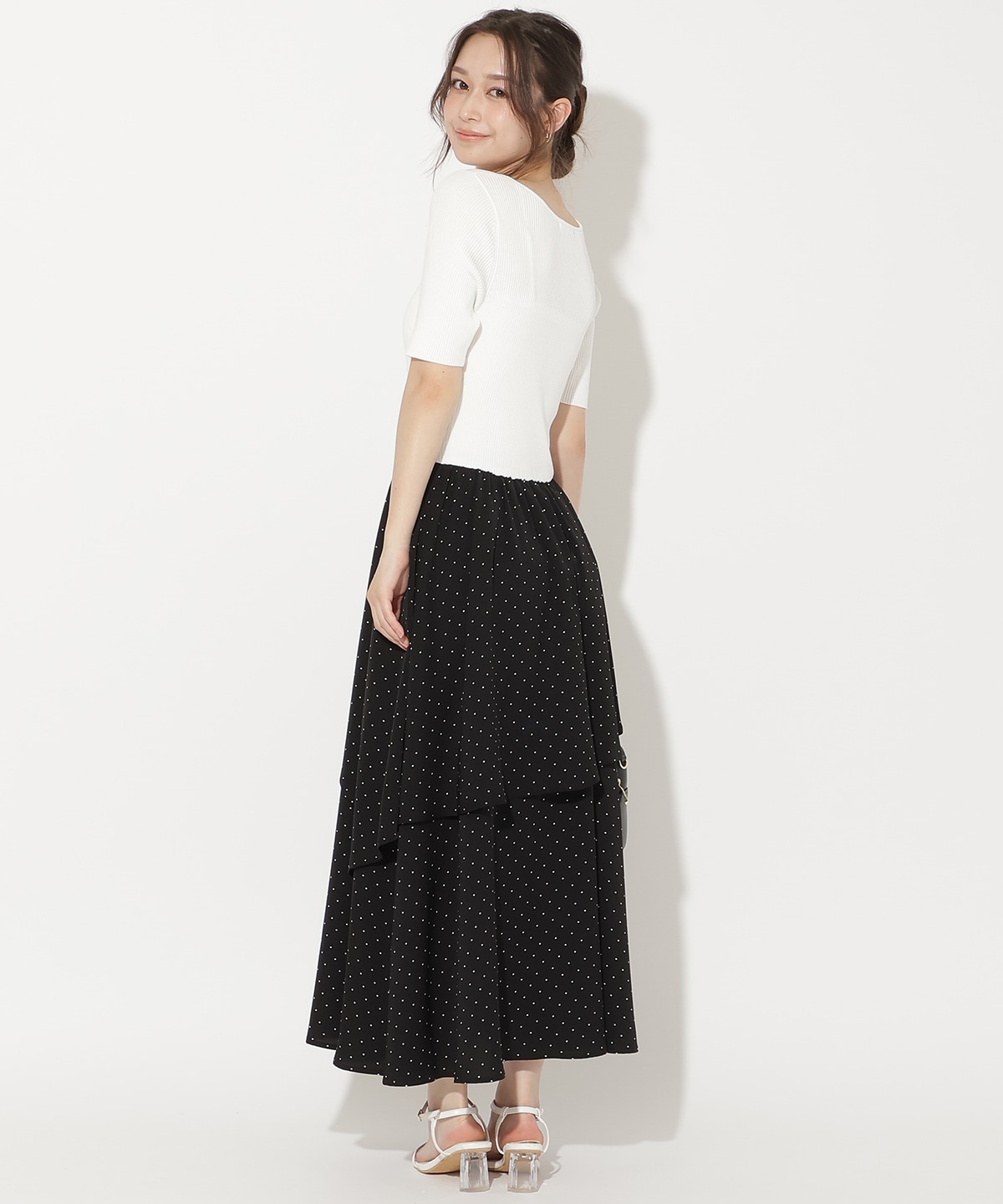 アシメティアードニットコンビワンピース