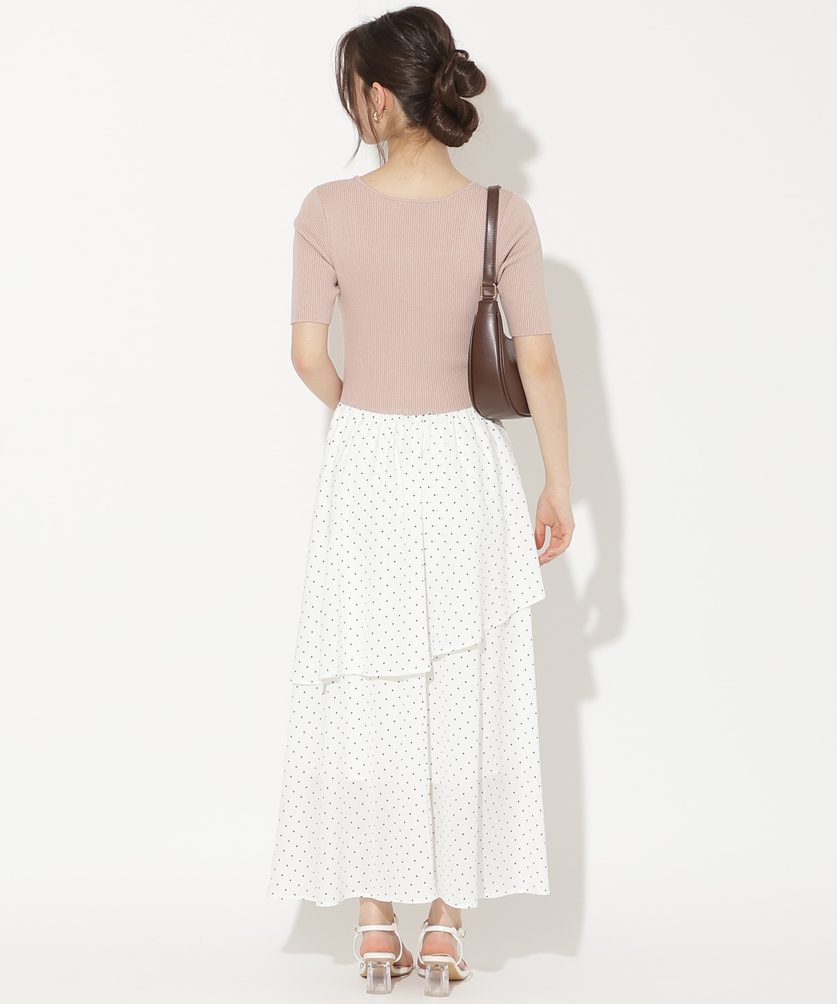 アシメティアードニットコンビワンピース