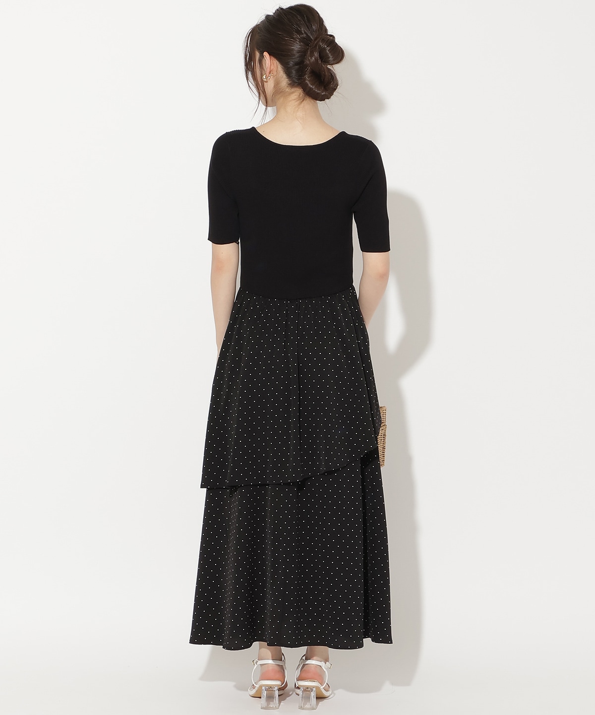 アシメティアードニットコンビワンピース