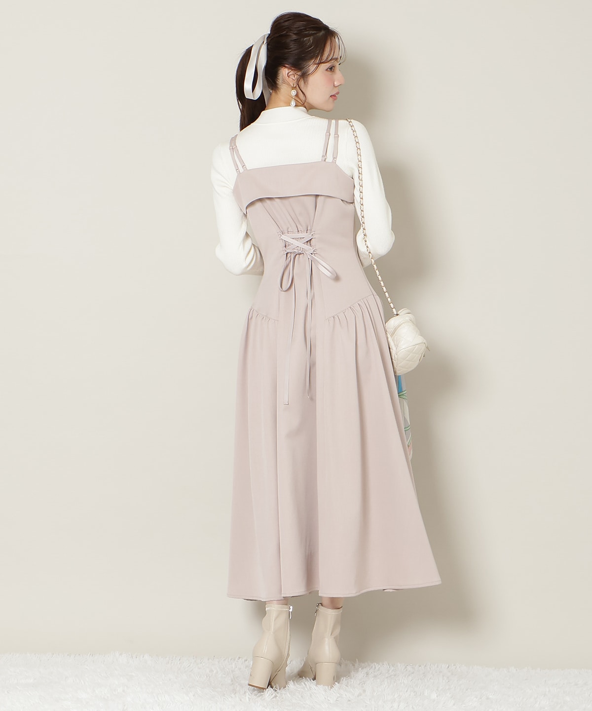 ギャザー切替ストラップキャミワンピース