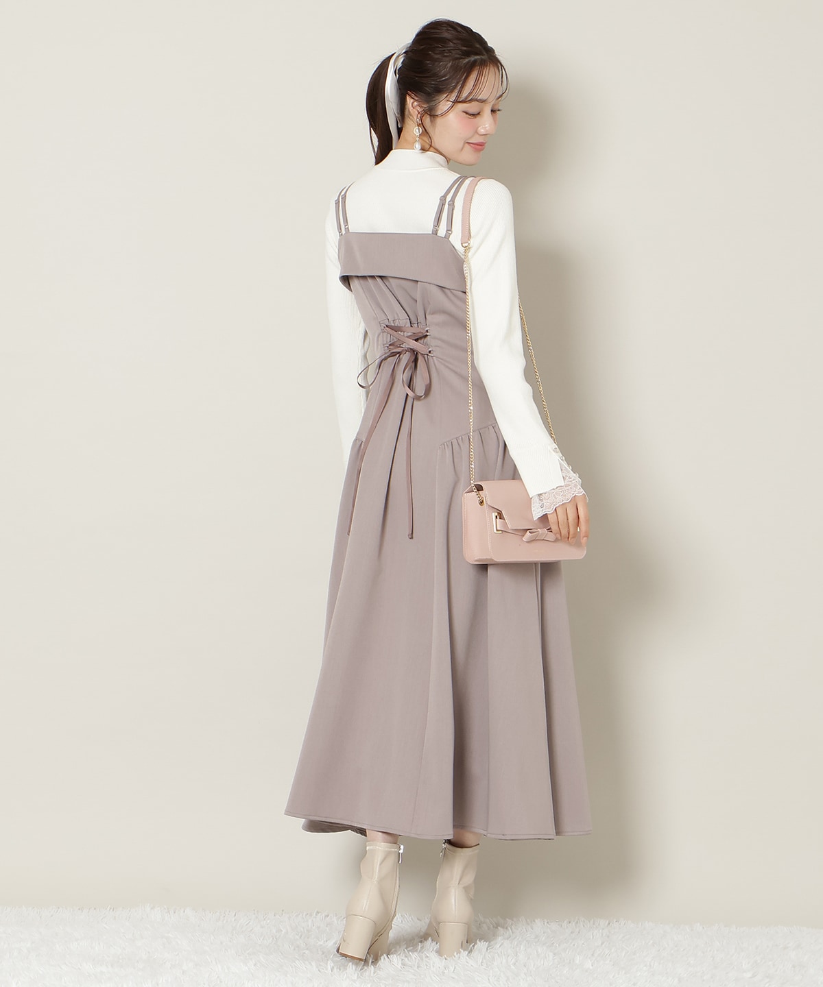 ギャザー切替ストラップキャミワンピース