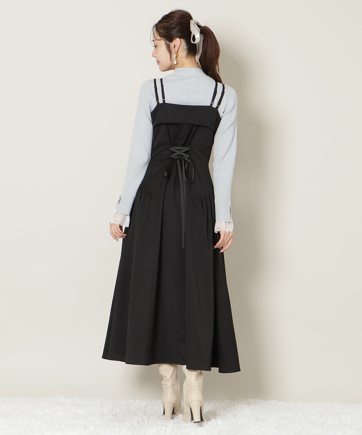 ギャザー切替ストラップキャミワンピース