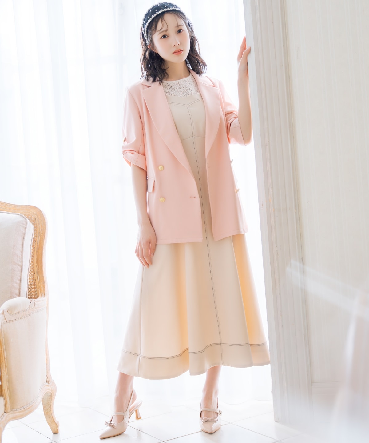 ステッチデザインフレアキャミワンピース