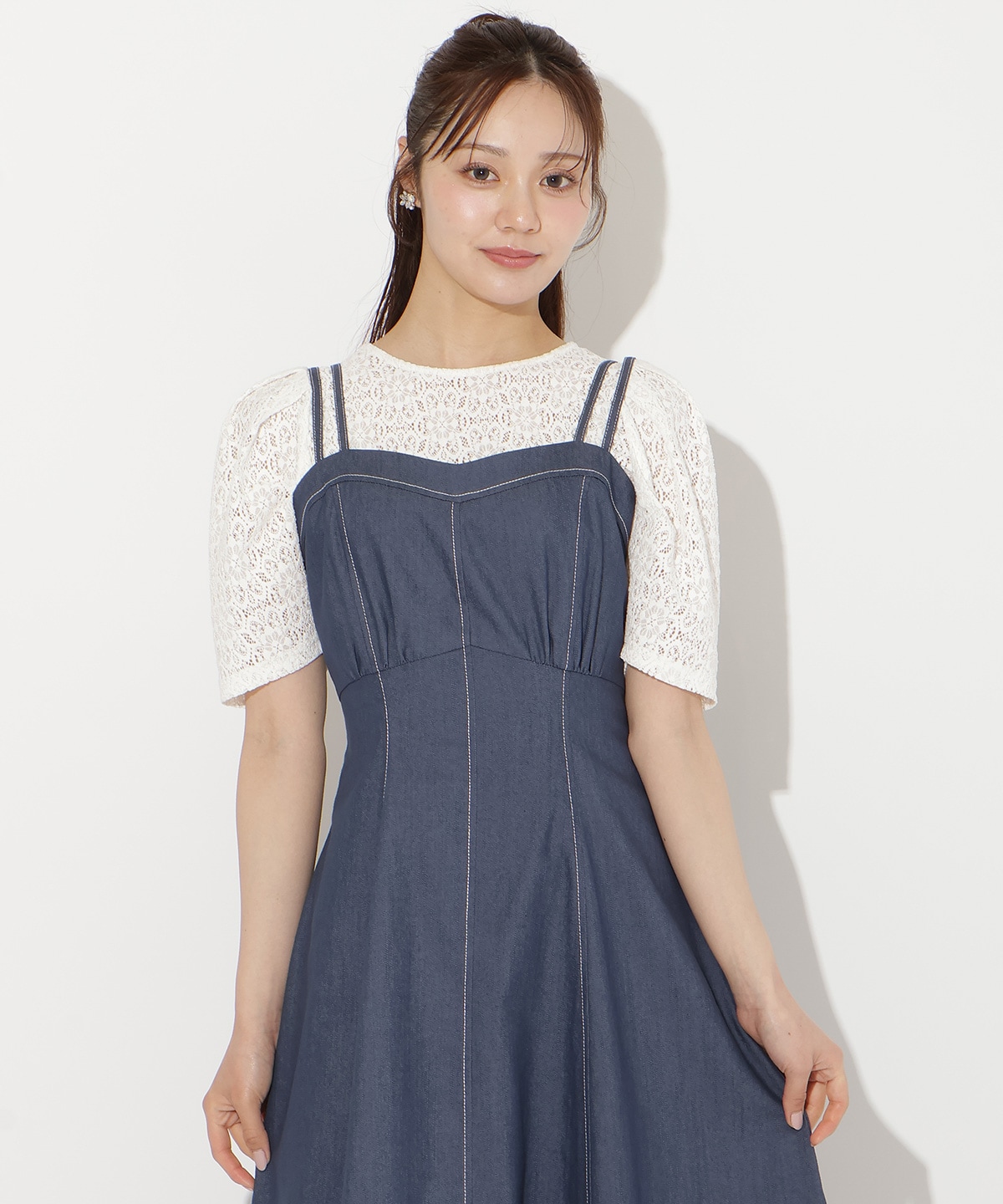 ステッチデザインフレアキャミワンピース