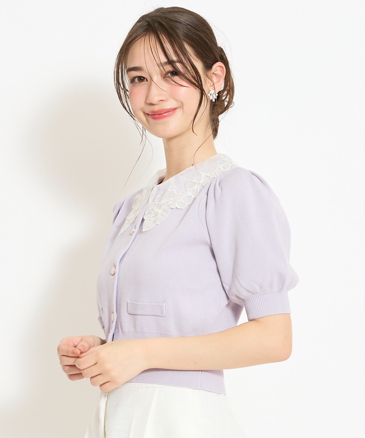 シアーレースカラーカーディガン