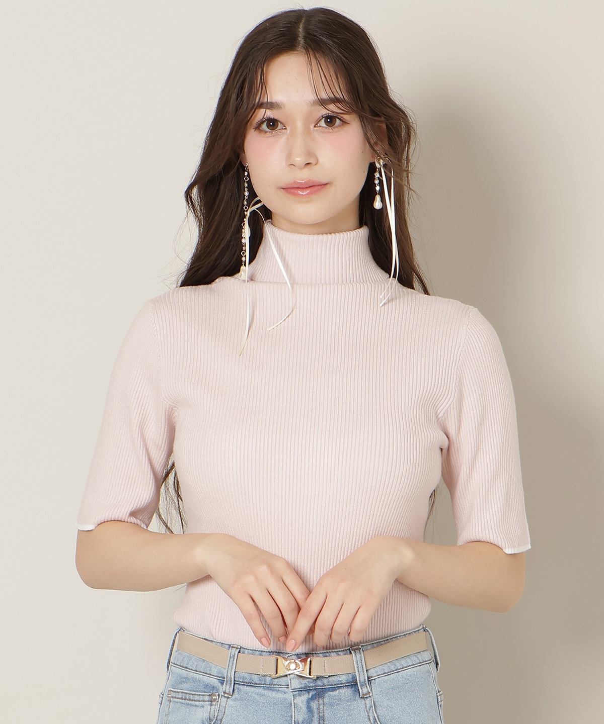 バイカラーアンサンブル【ハイネックトップス×カーディガンセット】