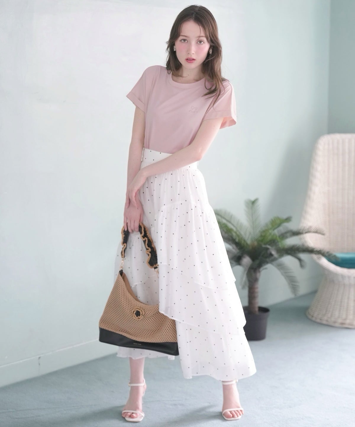 ロゴ刺繍ターンバックスリーブTシャツ