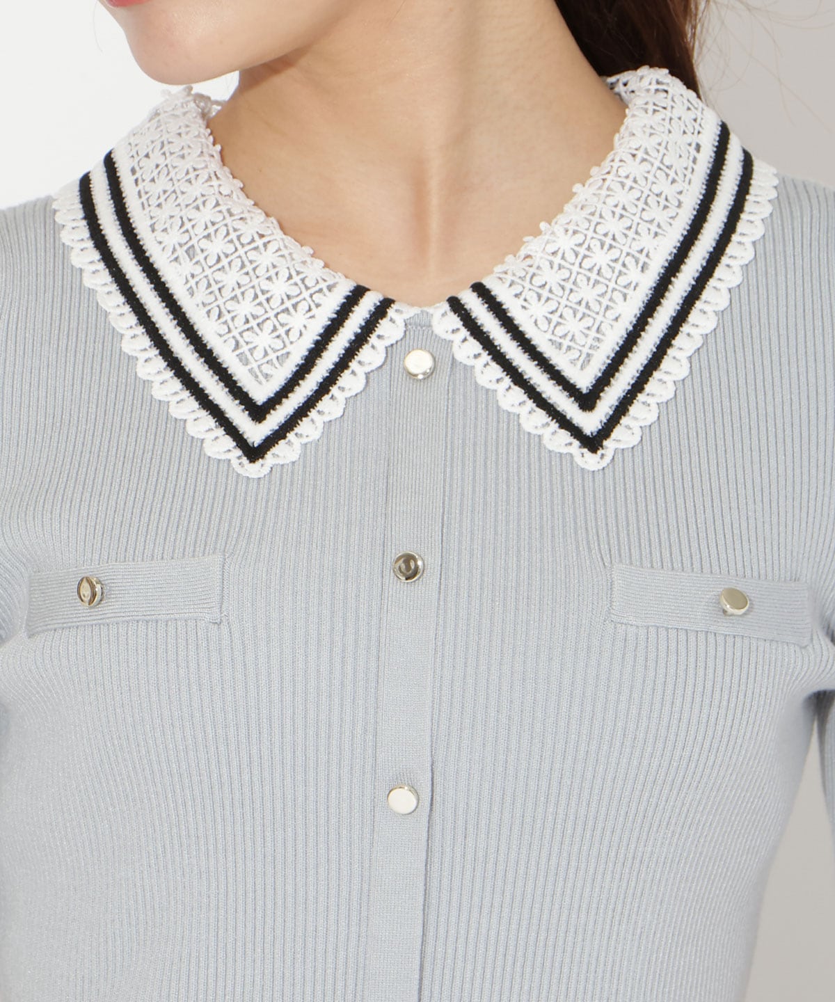 バイカラーレース襟リブニット