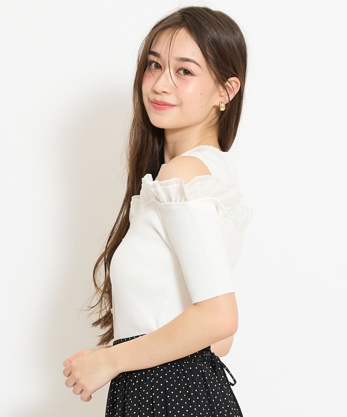 フリルレイヤードリブニット