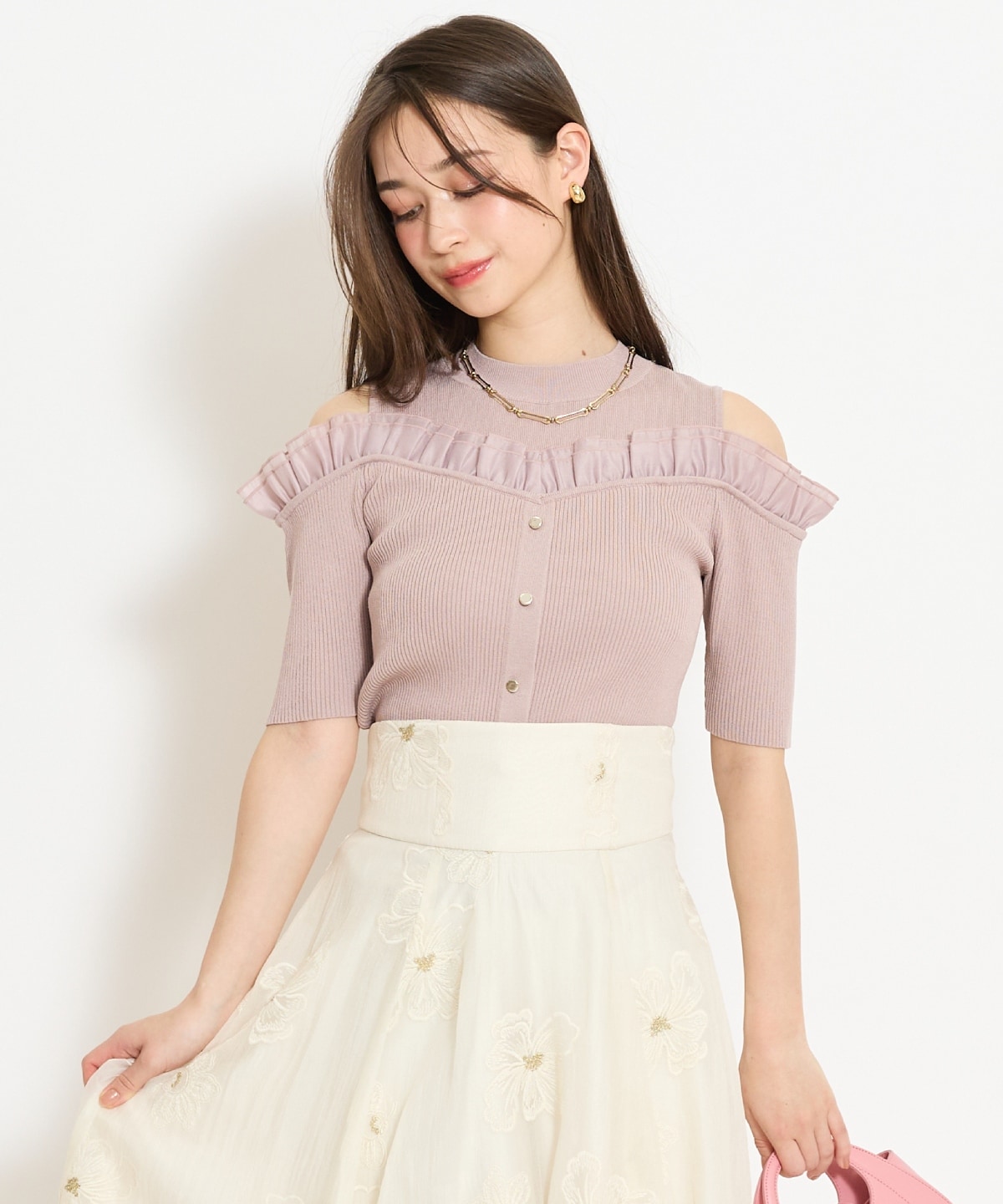 フリルレイヤードリブニット