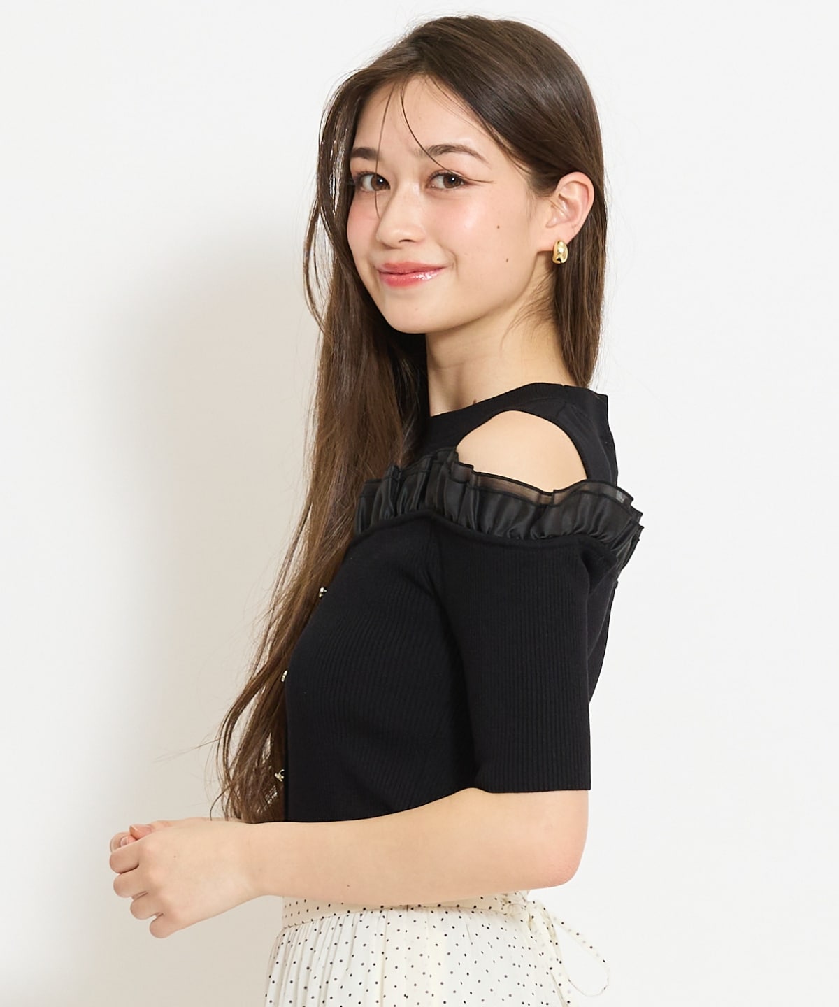 フリルレイヤードリブニット