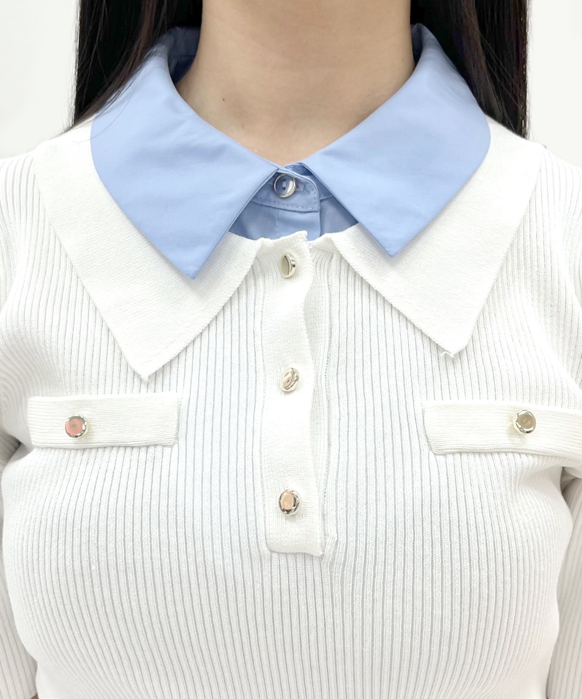 レイヤードカラーリブニット