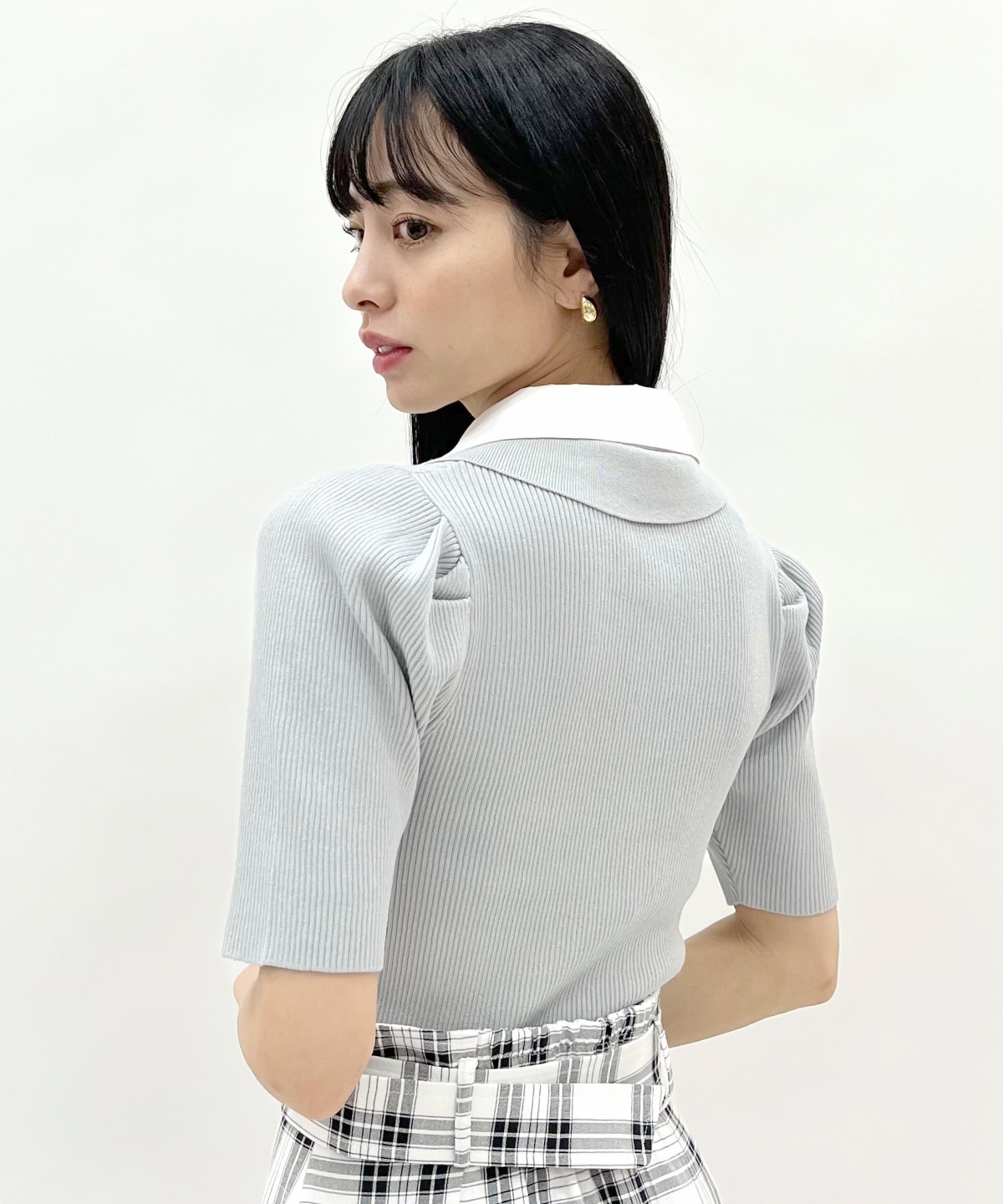 レイヤードカラーリブニット