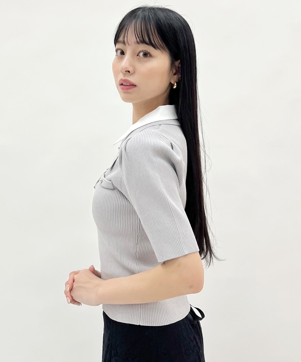 レイヤードカラーリブニット