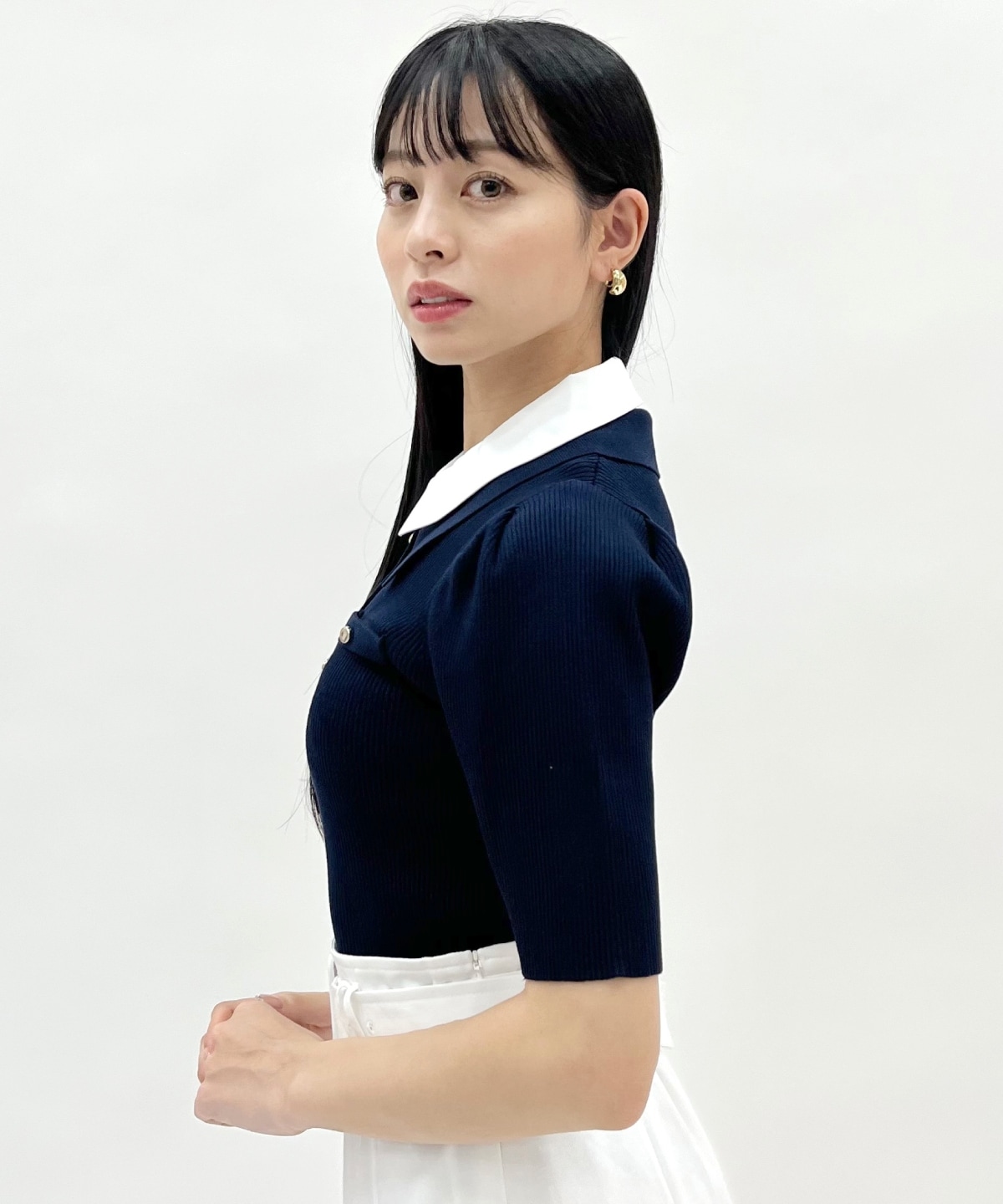 レイヤードカラーリブニット