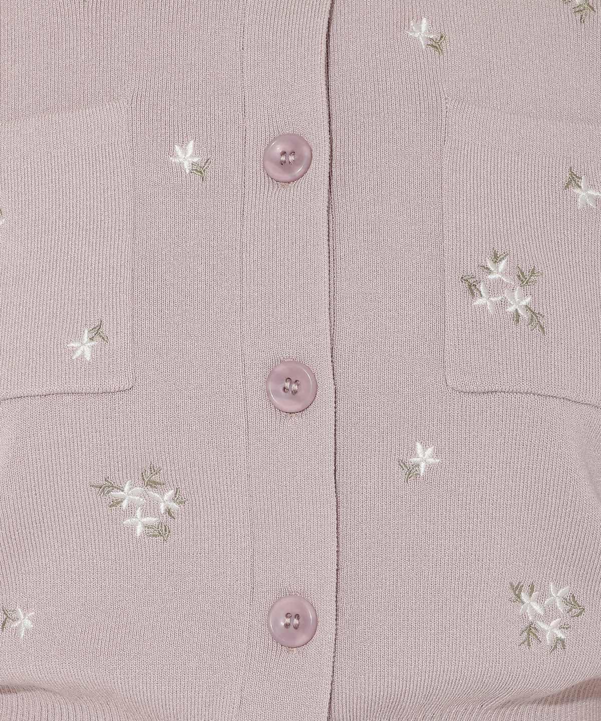 小花刺繍タックスリーブカーディガン