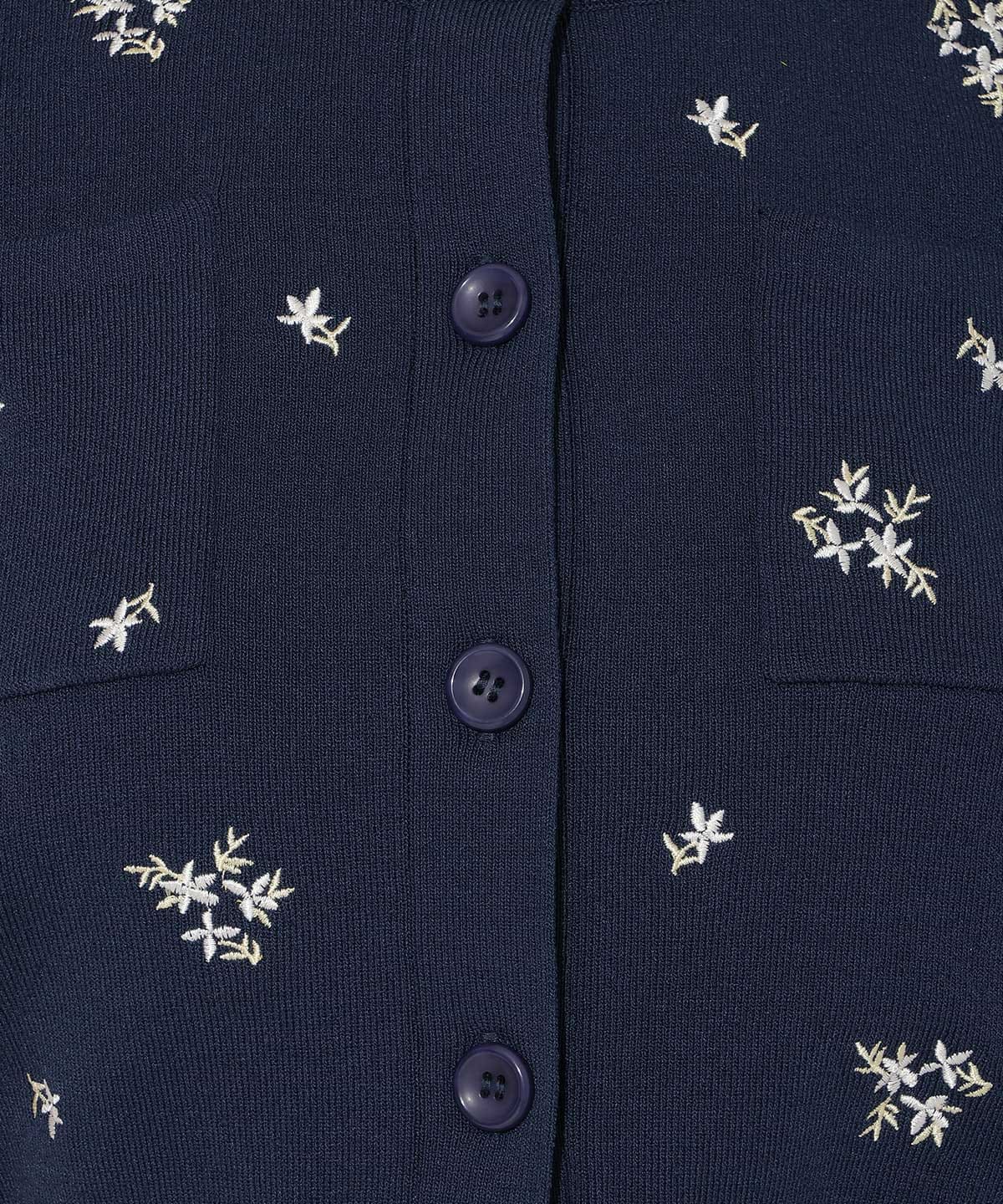 小花刺繍タックスリーブカーディガン