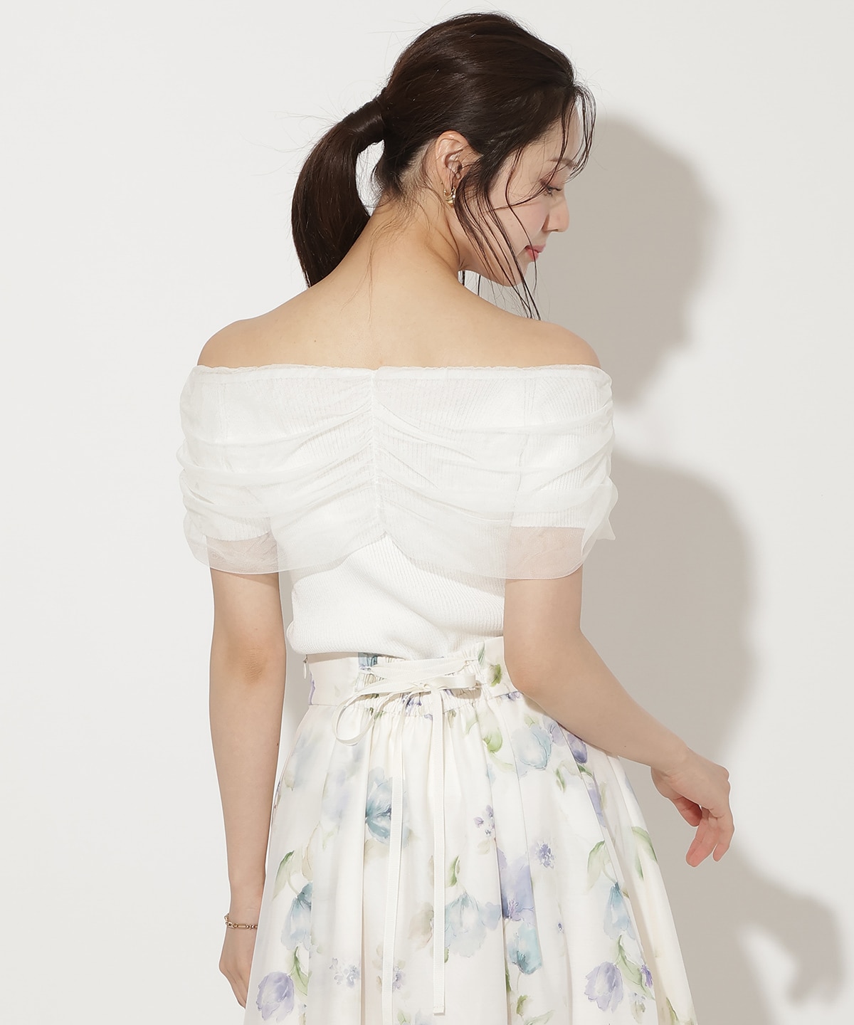 リボンチュールレイヤードリブニット