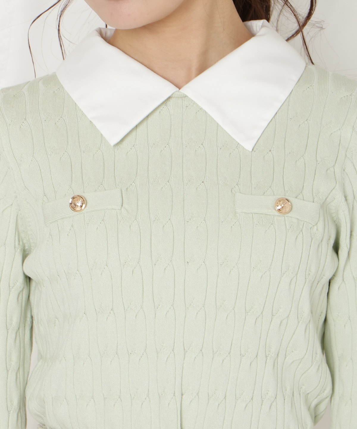 リボンカフスドッキングケーブルニット