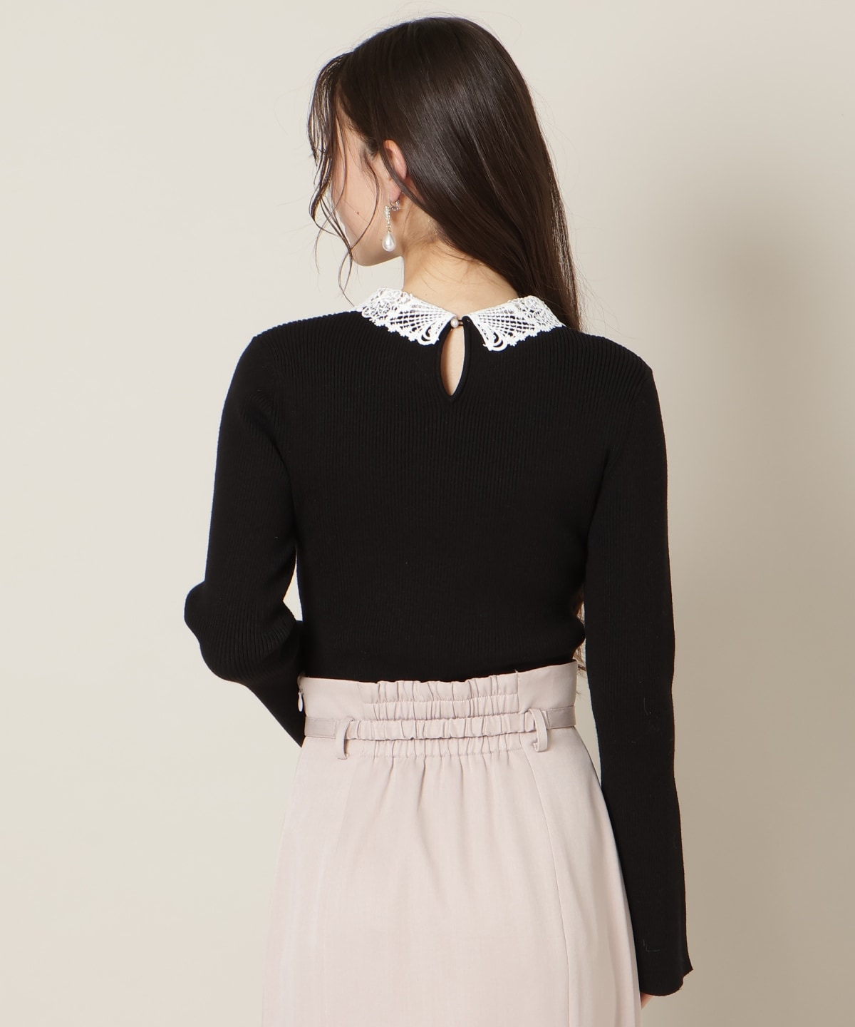 リボンレースカラーフレアスリーブニット