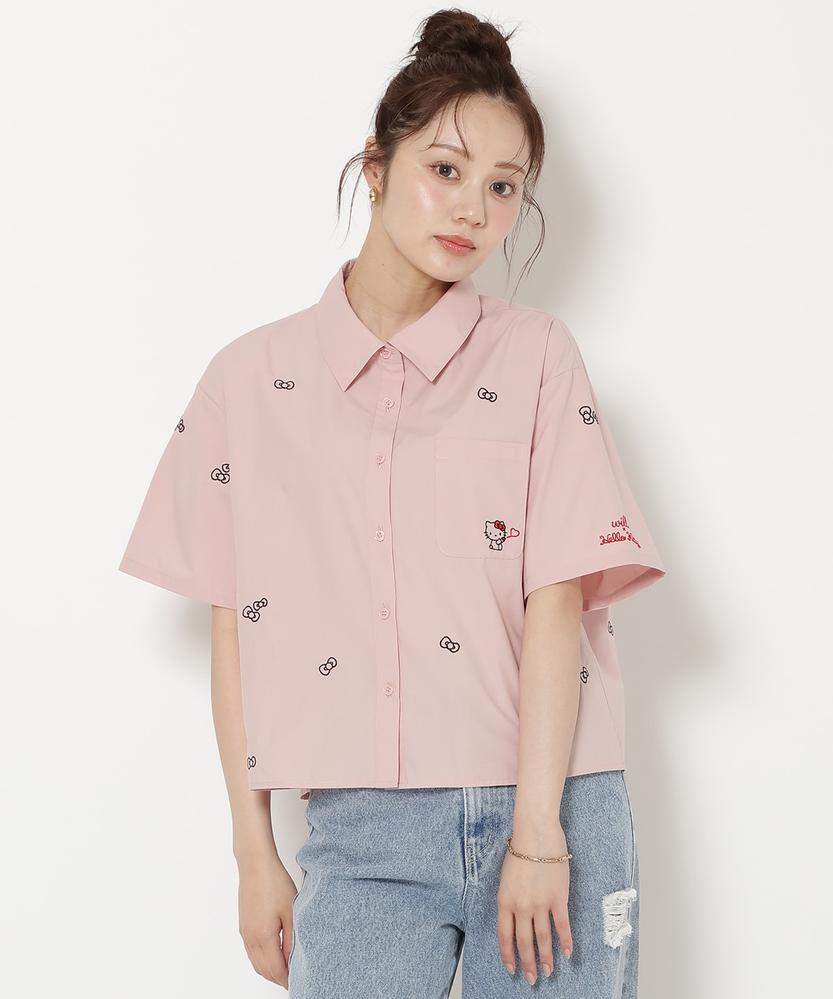 【8/7(fri)20時発売】WILLSELECTION×HELLO KITTY 刺繍クロップドシャツ