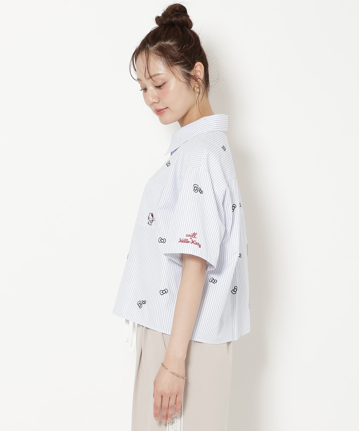 【8/7(fri)20時発売】WILLSELECTION×HELLO KITTY 刺繍クロップドシャツ