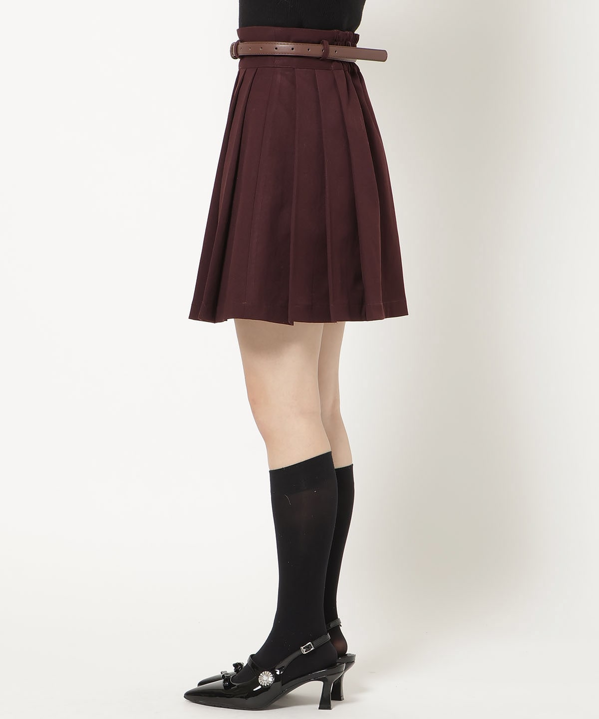 ベルト付きタックプリーツミニスカート