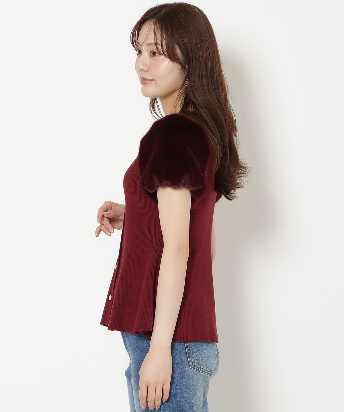 【8/7(fri)20時発売】ファースリーブペプラムニットカーディガン