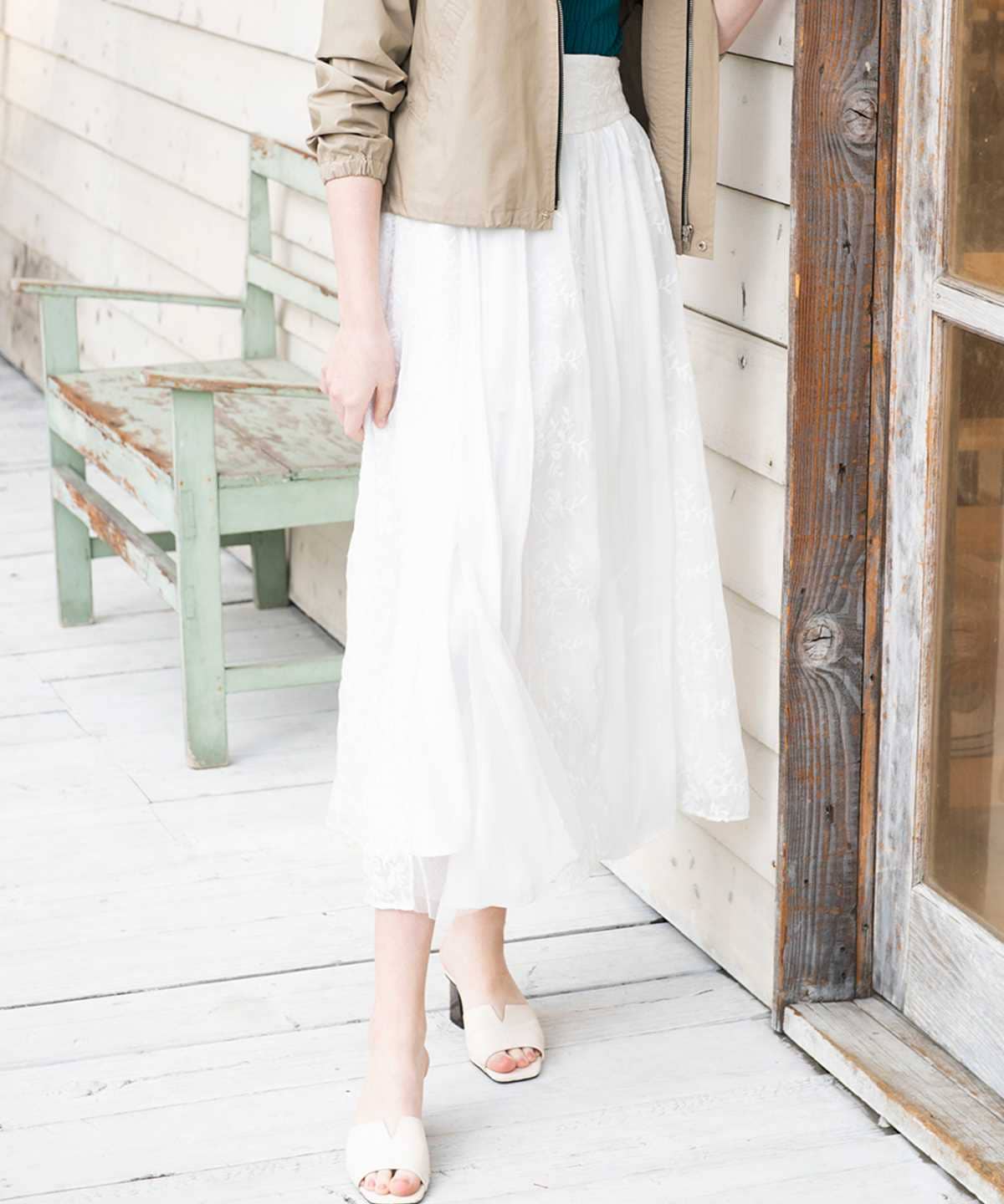 刺繍レース チュールロングスカート M 白 オフ白 And Couture 公式オンラインショップ バーンデストローズ