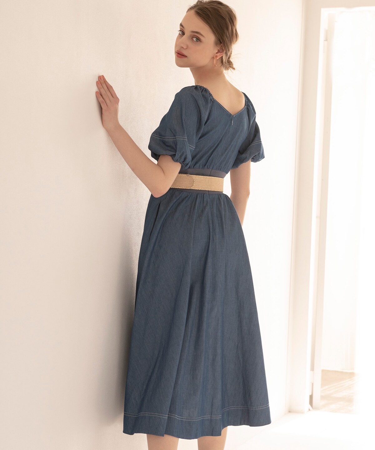 ウエストリブライトデニムワンピース M ブルー And Couture 公式オンラインショップ バーンデストローズ