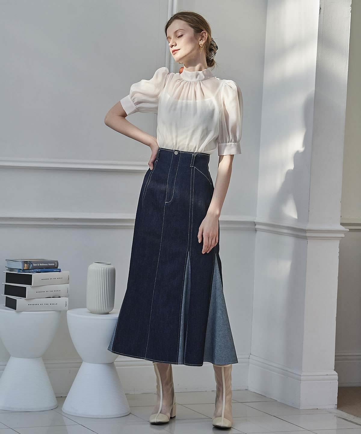 マチ切替デニムスカート S ネイビー And Couture 公式オンラインショップ バーンデストローズ