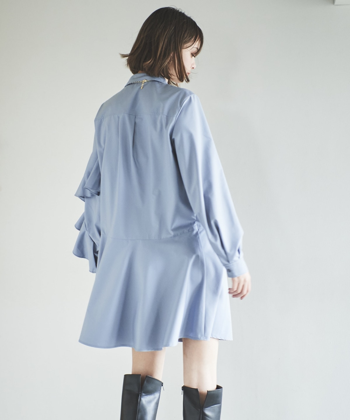 アシメフリルスリーブミニワンピース