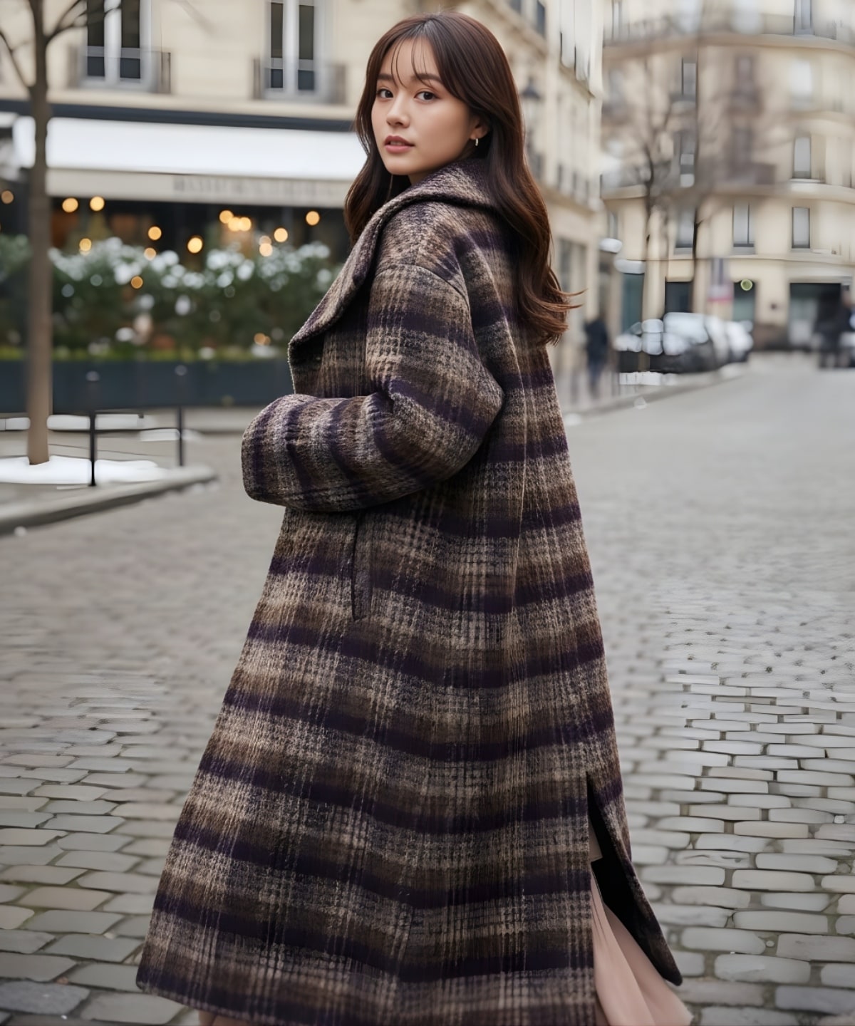 アルパカシャギーチェックロングコート