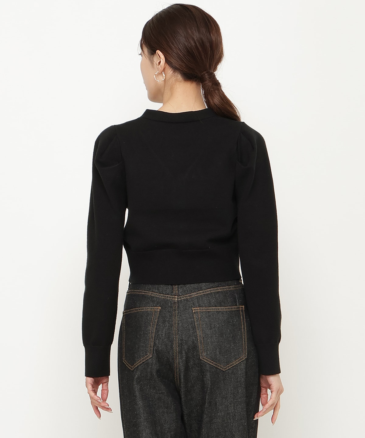 袖ギャザーVネックカーデプルオーバー